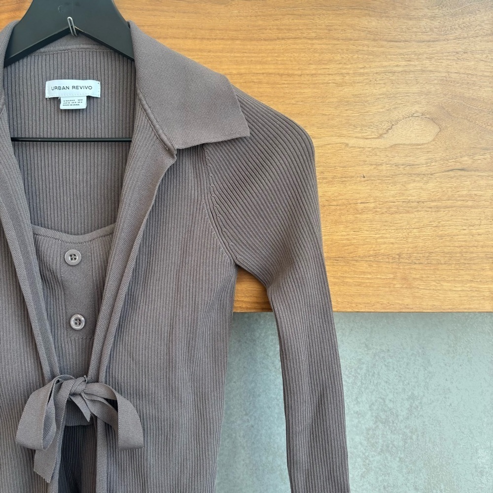 Urban Revivo 2x1 Ribbed Top Cardigan, Size 4 - Picture 5 of 13